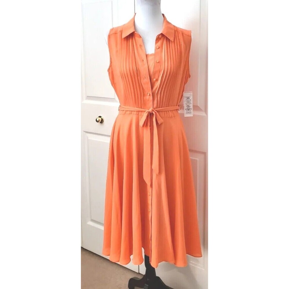 NWT Nanette Lepore Sleeveless Coral Pintuck Dress Fit and Flare Sz 4 MSRP $128 - Picture 1 of 6